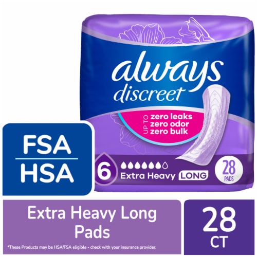 Always Discreet Extra Heavy Long Size 6 Incontinence and Postpartum Pads,  28 ct - King Soopers