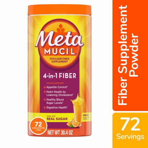 Metamucil Fiber Orange Smooth Flavored Drink Supplement Powder Perspective: front