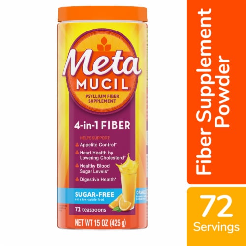 Metamucil Fiber Orange Smooth Flavored Drink Supplement Powder Perspective: front