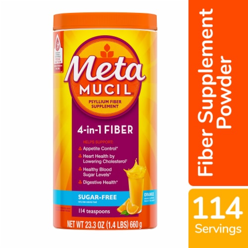 Metamucil 4-in-1 Psyllium Fiber Supplement Sugar-Free Orange Powder Perspective: front