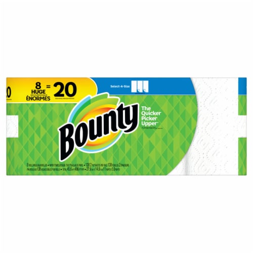 Bounty Select-A-Size Paper Towels, White, 8 Double Plus Rolls = 20 Regular  Rolls