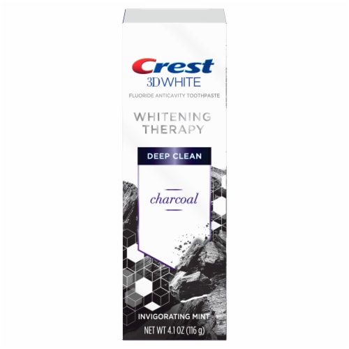 Crest Invigorating Mint 3D White Whitening Therapy Charcoal Deep Clean Fluoride Toothpaste Perspective: front