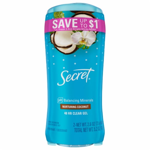 Secret® Women Fresh Clear Gel Antiperspirant and Deodorant Stick Coconut Scent 2-Pack Perspective: front