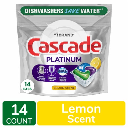 Cascade Platinum ActionPacs Lemon Scent Dishwasher Detergent Pods Perspective: front
