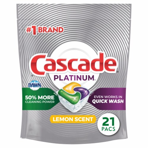 Cascade Platinum ActionPacs Lemon Scent Dishwasher Detergent Pods Perspective: front