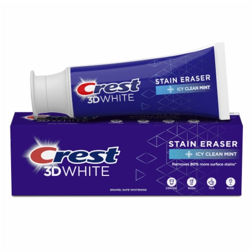 Crest Icy Clean Mint 3D White Stain Eraser Teeth Whitening Toothpaste Perspective: front