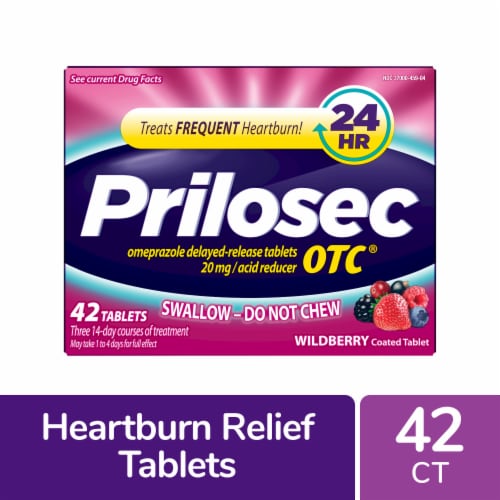 Prilosec OTC Heartburn Relief Wildberry Tablets Perspective: front