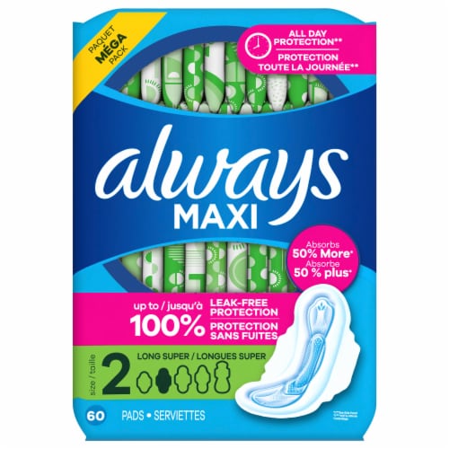 Always® Leak-Free Comfort Super Long Maxi Pads Perspective: front