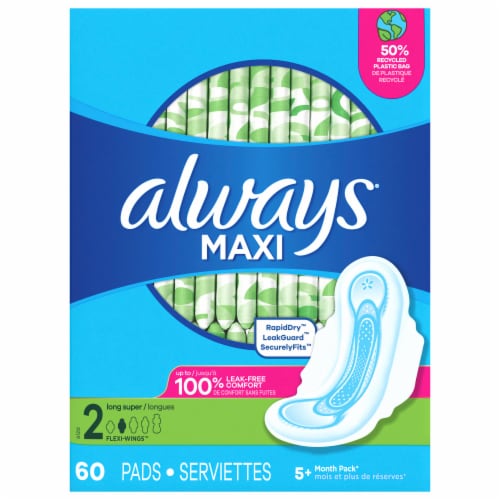Always® Leak-Free Comfort Super Long Maxi Pads Perspective: front