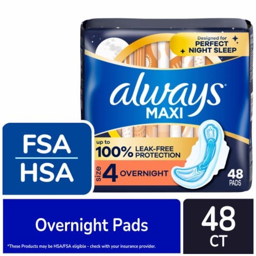Always Maxi Size 4 Overnight Unscented Pads With Wings Perspective: front