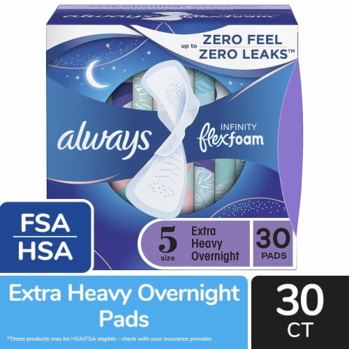 Always InFinity FlexFoam Pads With Wings Extra Heavy Overnight Absorbency  Size 5 Unscented, 30 count - Smith's Food and Drug