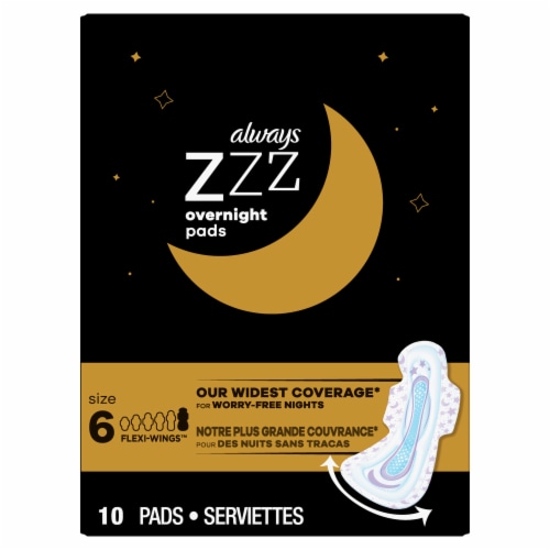 Always® ZZZ Size 6 Overnight Absorbency Unscented Pads with Wings Perspective: front