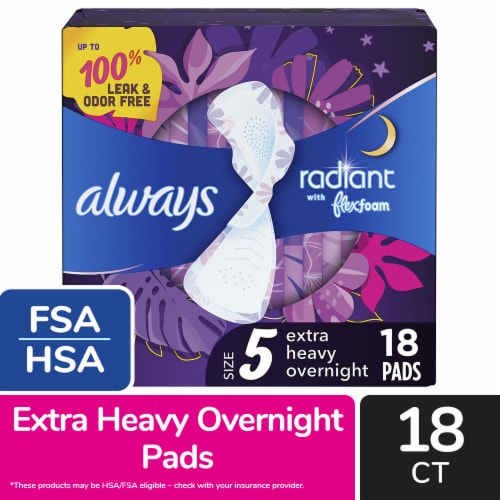 Always Radiant FlexFoam Pads with Wings Extra Heavy Overnight Absorbency Size 5 Scented Perspective: front