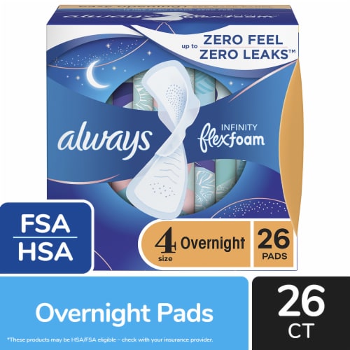 Always Infinity Size 4 Overnight Unscented Pads With Wings Perspective: front