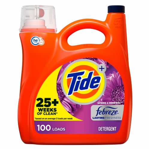 Tide HE Plus Febreze Freshness Spring & Renewal Liquid Laundry Detergent Perspective: front
