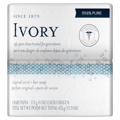 Ivory Clean Bar Soap, Original, 4 oz, 4 Ct, 1 Kroger