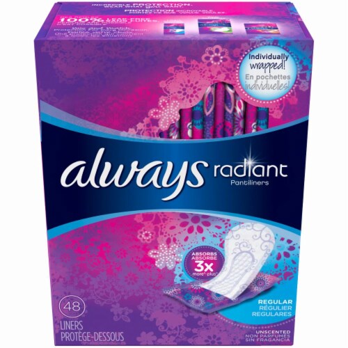 Always Radiant Pantiliner Regular Thin Unscented Panty Liners, 64 ct -  Kroger