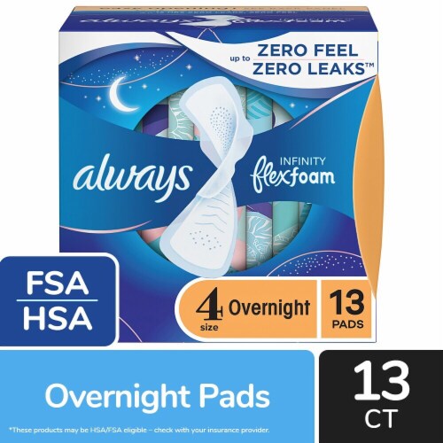 Always InFinity FlexFoam Pads With Wings Overnight Absorbency Size 4 Unscented Perspective: front