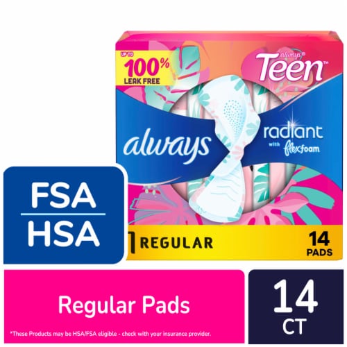 Always Radiant Teen Pads with FlexFoam Regular Absorbency Size 1