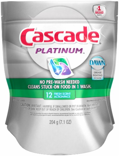 Cascade® Platinum™ ActionPacs™ Dishwasher Detergent Fresh Scent 12 Count Perspective: front