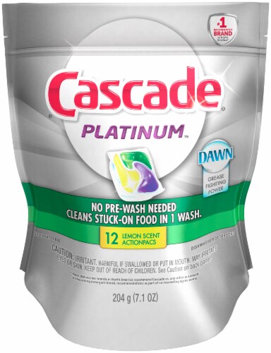 Cascade Platinum ActionPacs Dishwasher Detergent Lemon Burst 12 Count Perspective: front