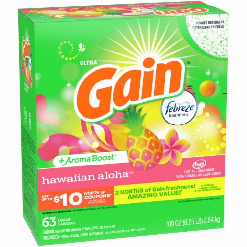 Gain Ultra + Aroma Boost Hawaiian Aloha with Febreze Powder Laundry Detergent Perspective: front