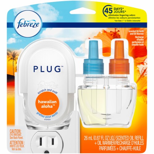 Febreze Plug Hawaiian Aloha Scented Oil Refill + Oil Warmer, 0.87 fl oz -  Fry's Food Stores