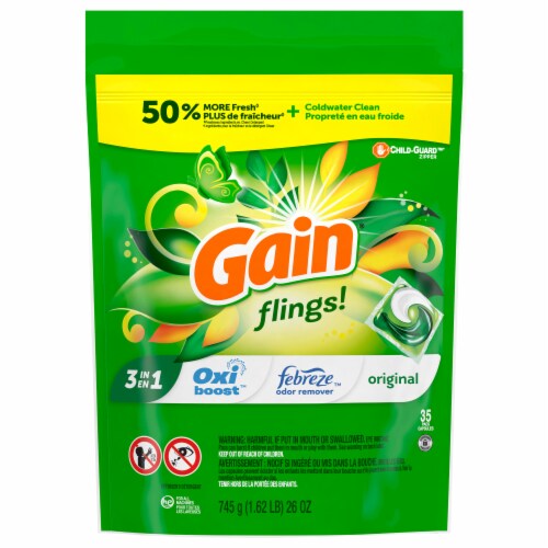 Gain Flings Original Scent Liquid Laundry Detergent Soap Pacs Perspective: front