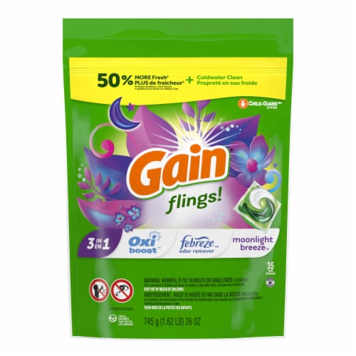 Gain Flings Moonlight Breeze Laundry Detergent Soap Pacs Perspective: front