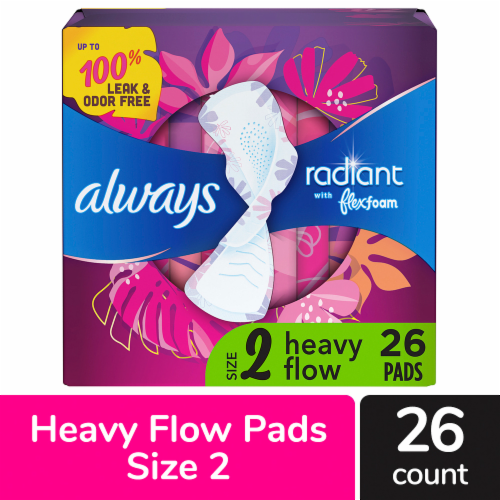 Always Radiant FlexFoam Pads with Wings Heavy Flow Absorbency Size 2 Scented Perspective: front