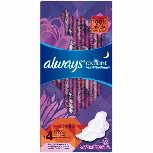 Always Radiant Size 4 Light Clean Scent Overnight Pads with Wings, 22 ct -  Kroger