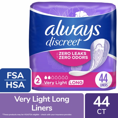 Always Discreet Adult Incontinence Liners for Women Very Light Absorbency Long Length Perspective: front