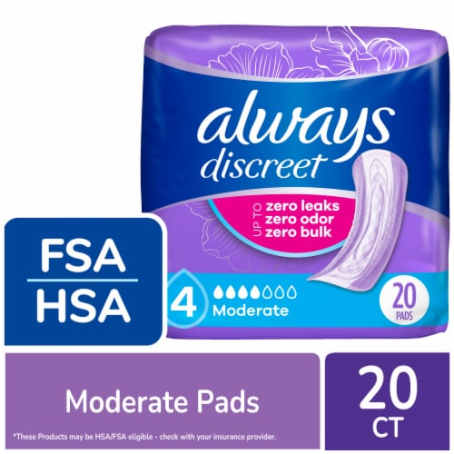 Always Discreet Adult Incontinence Pads for Women Moderate Absorbency  Regular Length, 20 count - Pay Less Super Markets