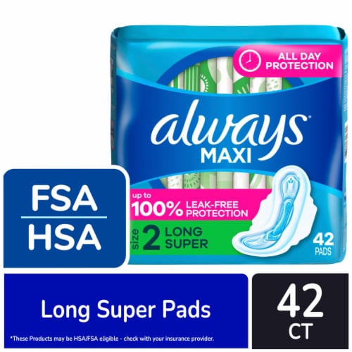 Always® Maxi Size 2 Long Super Unscented Pads with Flexi-Wings, 42 ct ...