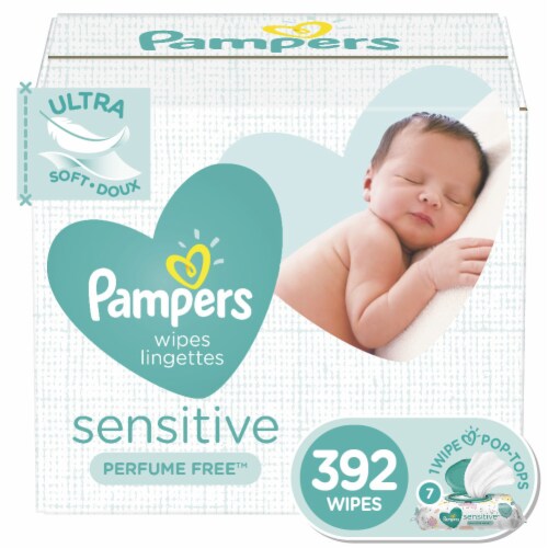 Pampers Sensitive Perfume Free Baby Wipes Perspective: front