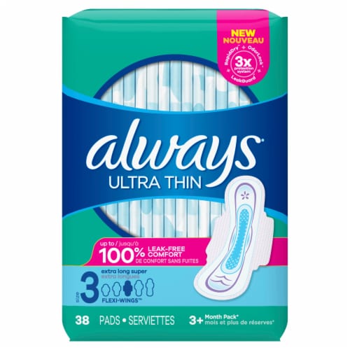 Always® Ultra Thin Size 3 Extra Long Unscented Super Pads with Flexi-Wings™ Perspective: front