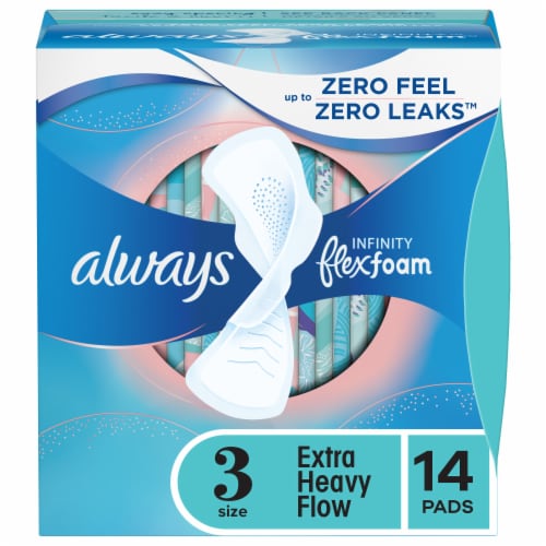 Always Infinity Size 3 FlexFoam Extra Heavy Flow Unscented Pads With Wings Perspective: front