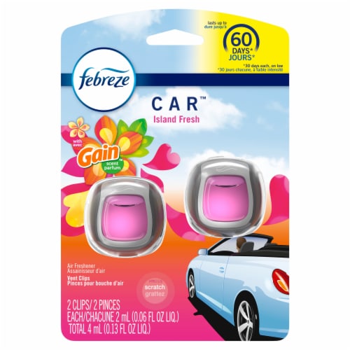 Febreze Car Odor-Eliminating Gain Island Fresh Scent Car Air Freshener Vent Clip Perspective: front