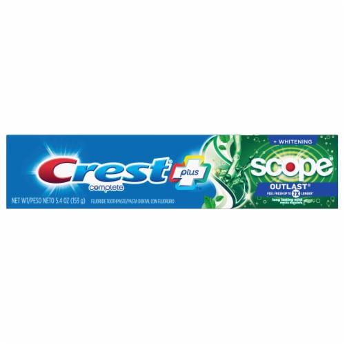 Crest + Scope Mint Outlast Complete Whitening Toothpaste Perspective: front