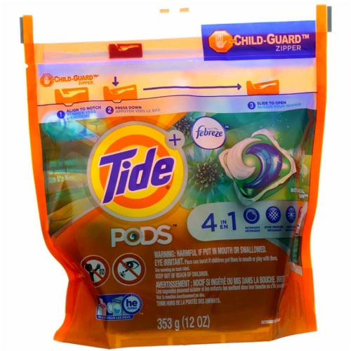 Tide Pods + Febreze 4-in-1 Botanical Rain Laundry Detergent Pacs Perspective: front