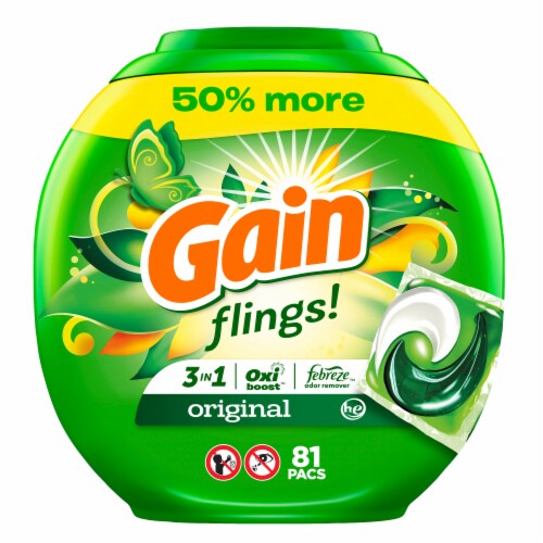 Gain Flings Original Liquid Laundry Detergent Soap Pacs Perspective: front