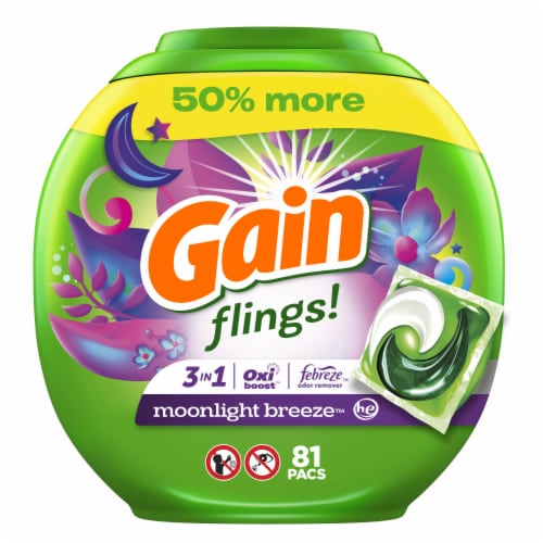 Gain Flings Moonlight Breeze Liquid Laundry Detergent Soap Pacs Perspective: front