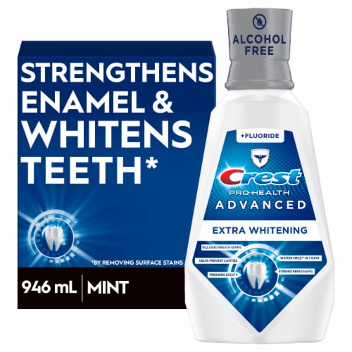 Crest Pro-Health Advanced Mouthwash, Alcohol Free, Extra Whitening, Mint Perspective: front