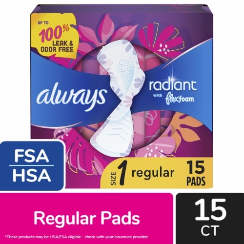 Always Radiant FlexFoam Pads with Wings Regular Absorbency Size 1 Scented Perspective: front