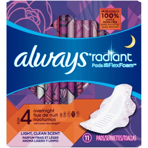 Always Radiant Size 4 Scented Overnight Pads with Wings, 11 ct - Jay C Food  Stores