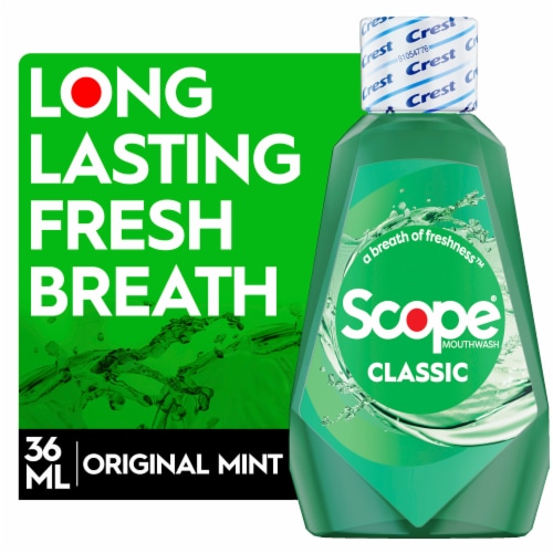 Crest Scope Classic Mouthwash, Original Mint Travel Size Perspective: front