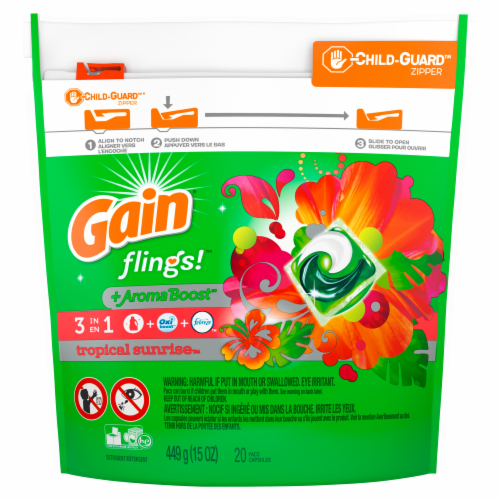 Gain Flings Tropical Sunrise Laundry Detergent Pods Perspective: front
