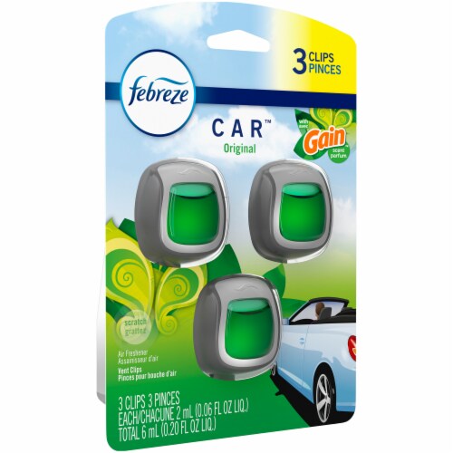 Febreze Car Original with Gain Scent Air Freshener Vent Clip, 3 pk