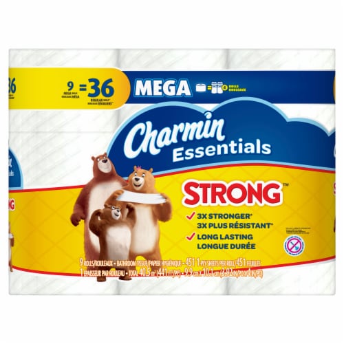 Charmin Essentials Strong Toilet Paper Tissue Mega Rolls Perspective: front