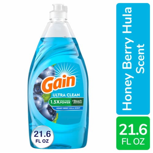 Gain Ultra + Bleach Alternative, Honey Berry Hula Scent Liquid Dish Soap Perspective: front
